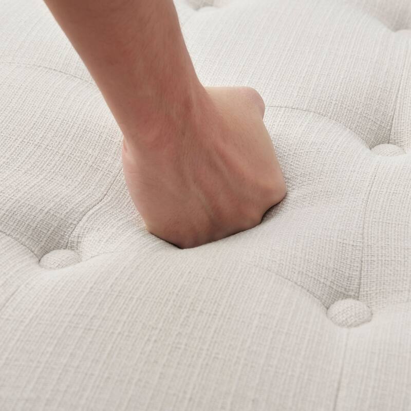 Button-Tufted Upholstered Coffee Table Ottoman with Wooden Shelf – Square Fabric Ottoman