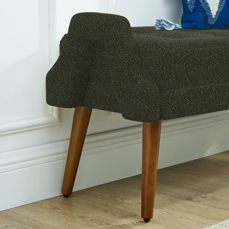 43" End of Bed Bench, Modern Linen Entryway Bench, Upholstered Ottoman Stool with Wooden Legs, Ottoman for Bedroom