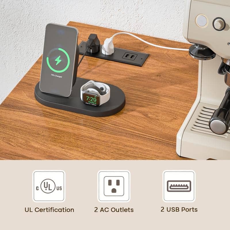 BOSSIN 53.23" Wine Bar Cabinet with Charging Station, Fluted Design, Fits 20" Wine Fridge, Adjustable Shelves for Kitchen