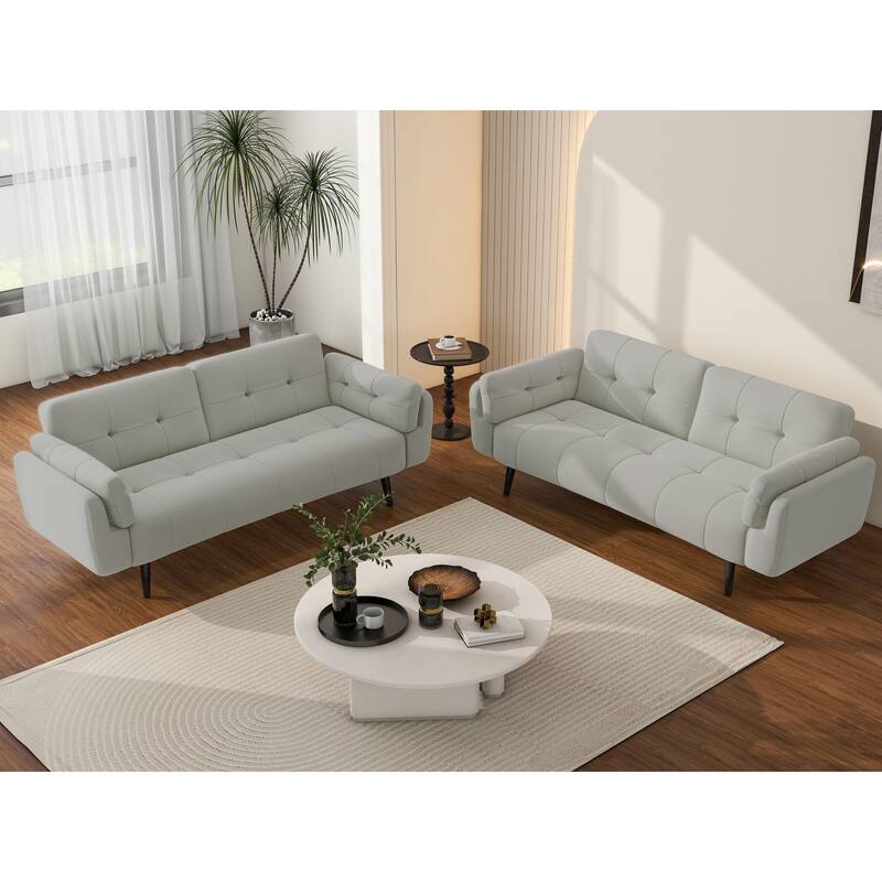 2Set Futon Convertible Sofa Bed Adjustable Reclining Sleeper - Grey-2Set