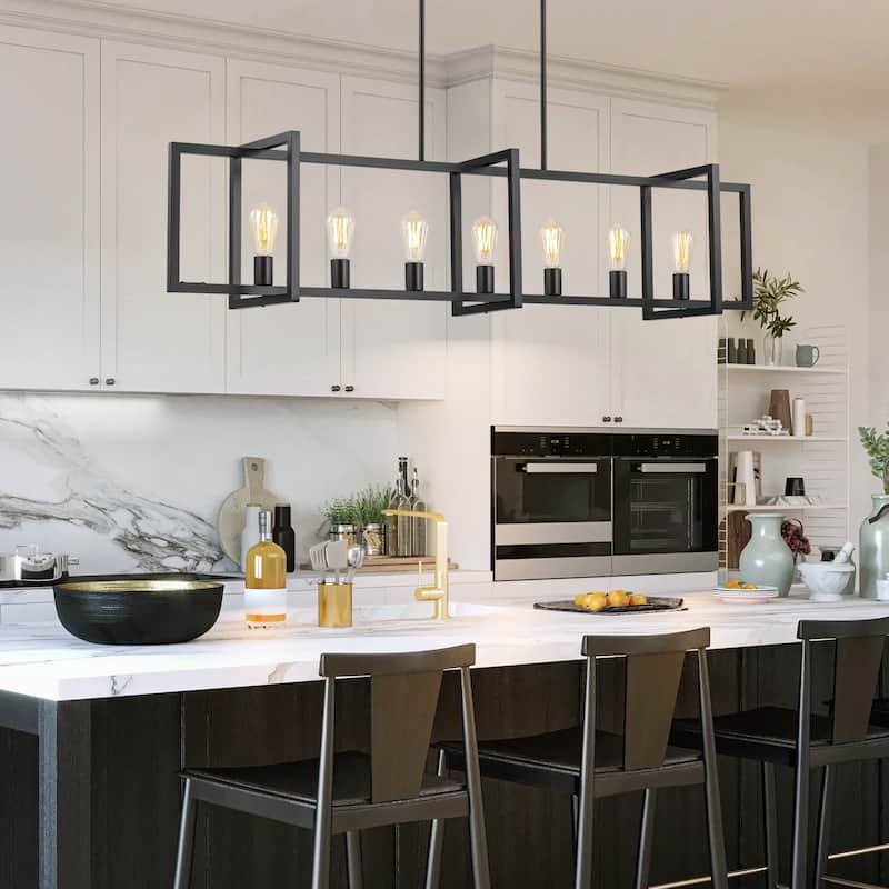 6/7-Light Industrial Pendant Lights Kitchen Island Lantern Farmhouse Linear Chandelier