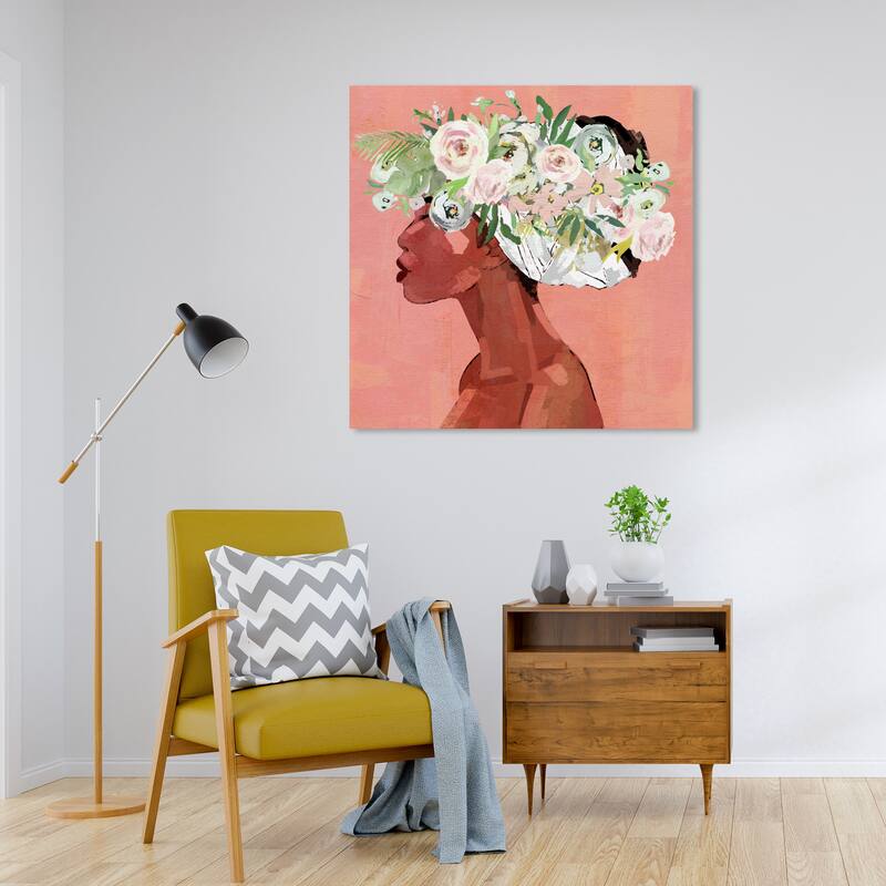 Wynwood Studio Canvas Floral and Botanical Blooming Flowers Brown and Pastel Pink Modern & Contemporary Wall Art Canvas Print - 30 x 30