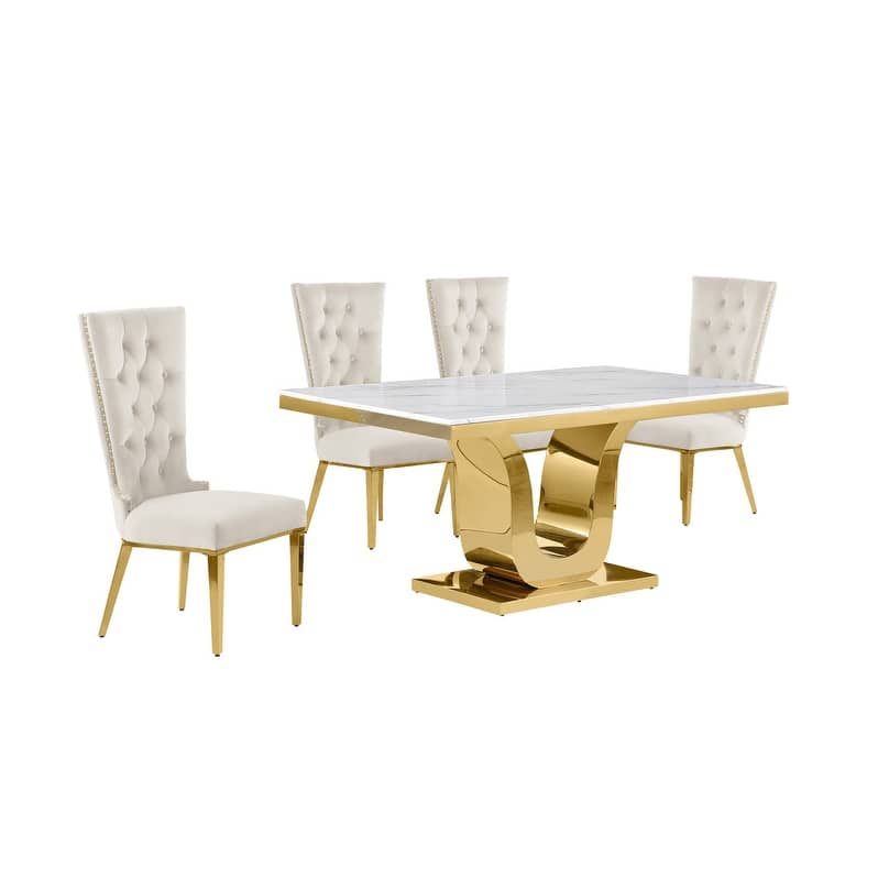 Best Quality Furniture D320-SC334-7 Dining Set with 66" White Marble Top