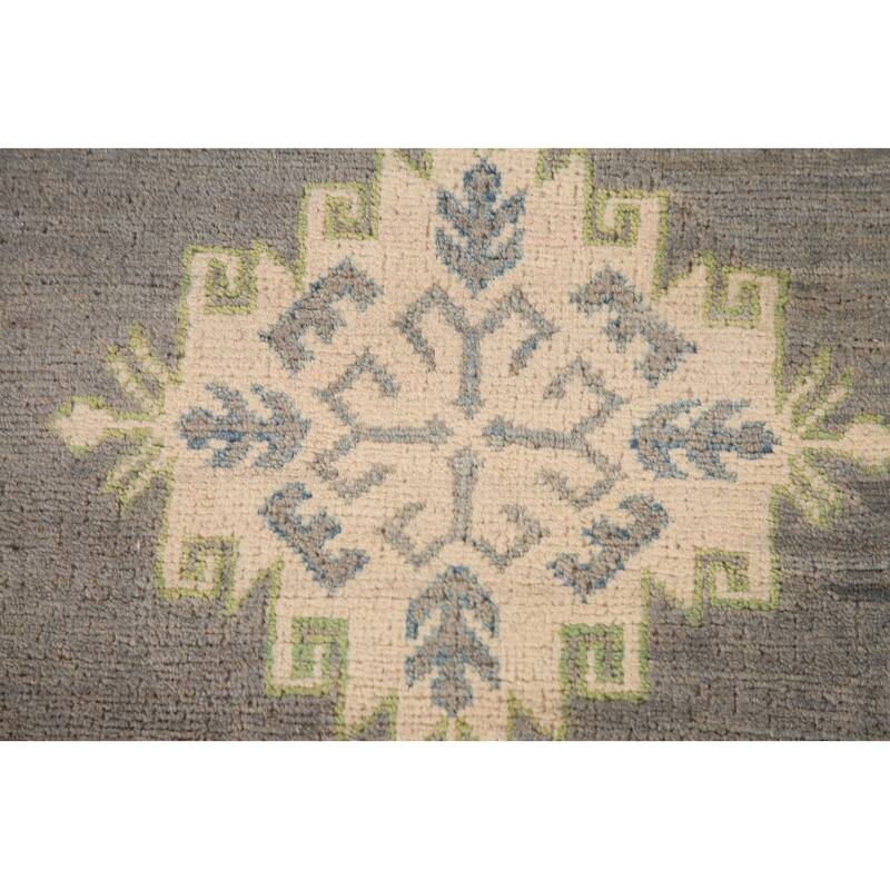 Gray Geometric Kazak Oriental Rug Living Room Handmade Wool Carpet - 9'10"x 13'1"