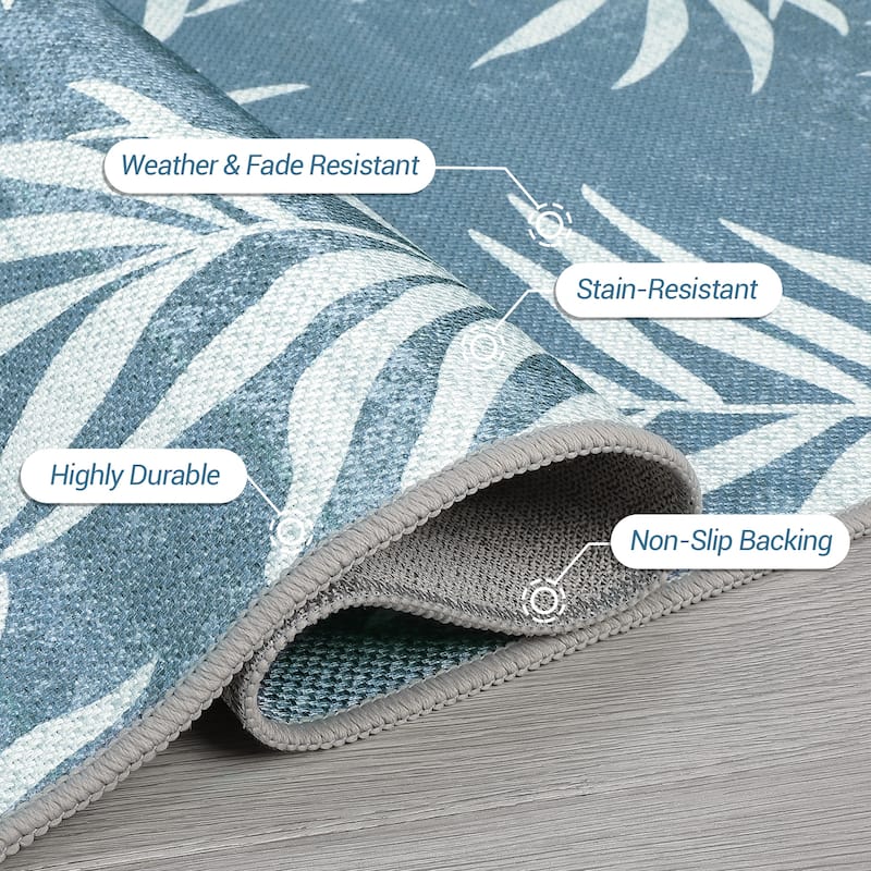 Modern Washable Area Rug - With Tropical Leaf Pattern for Living Room, Bedroom, Soft Non Slip Non Shedding