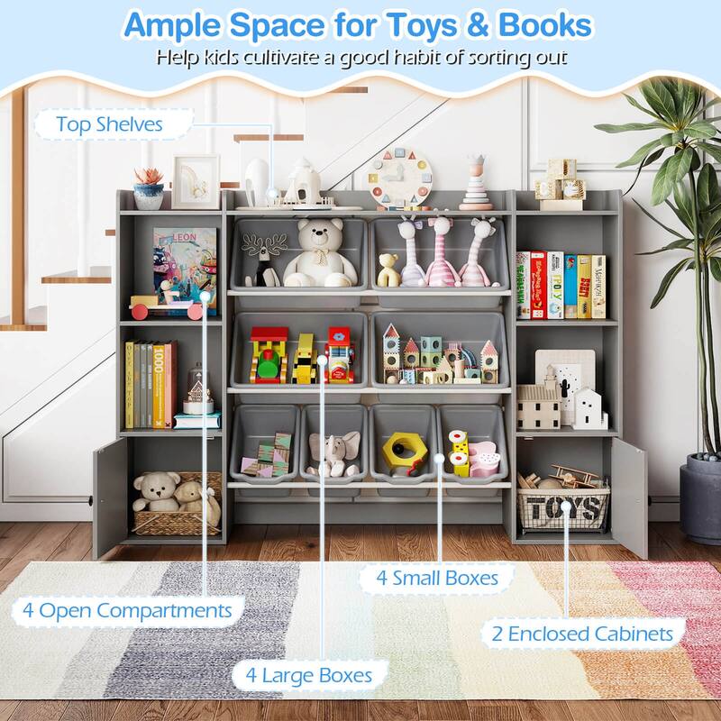 Costway Kids Toy Storage and Bookshelf with 8 Boxes Open Shelves & 2 - See Details