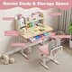 preview thumbnail 2 of 6, Gymax Pink Kids Desk & Chair Set Height Adjustable Children School
