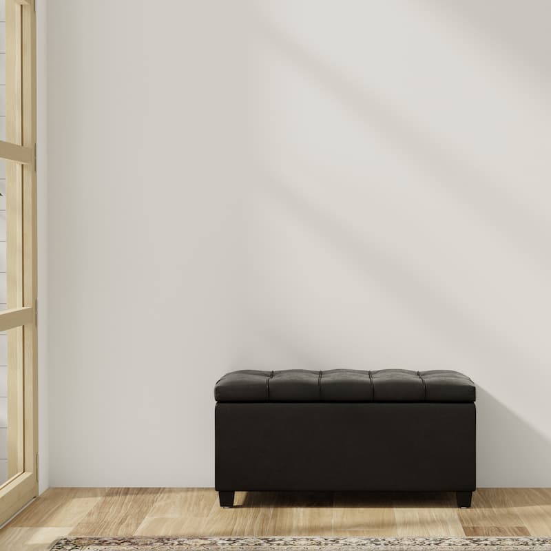 WYNDENHALL Marlowe 34 inch Wide Transitional Rectangle Storage Ottoman - Distressed Black