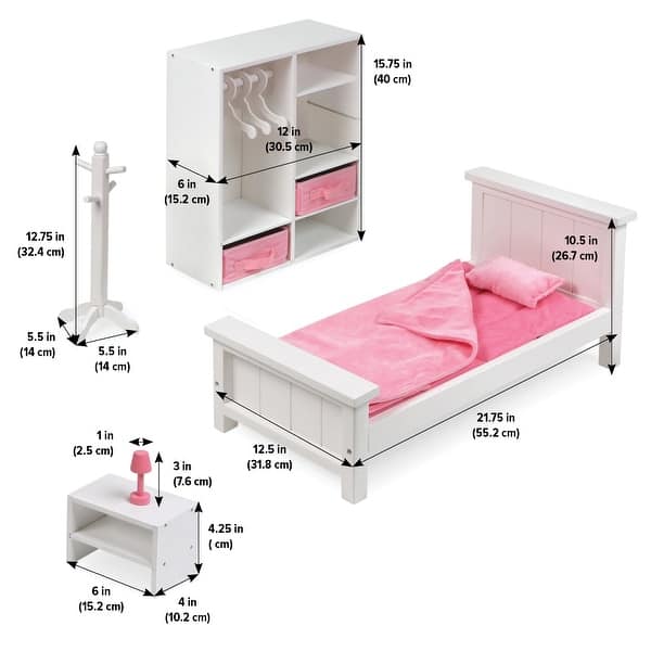 Badger Basket Bedroom Furniture Set for 18 inch Dolls - White/Pink