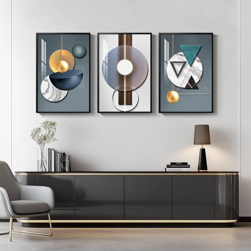 3 Piece Modern Luxury Bright Style Blue Green Paintings Wall Decor