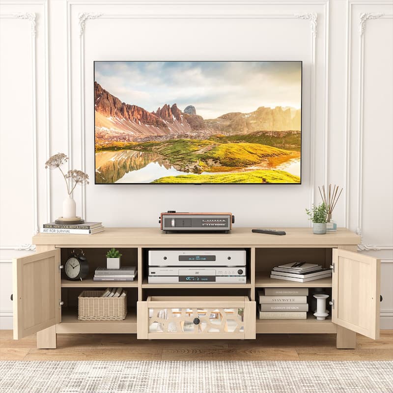 Gymax 55'' Retro TV Stand Media Entertainment Center w/ Mirror Doors &
