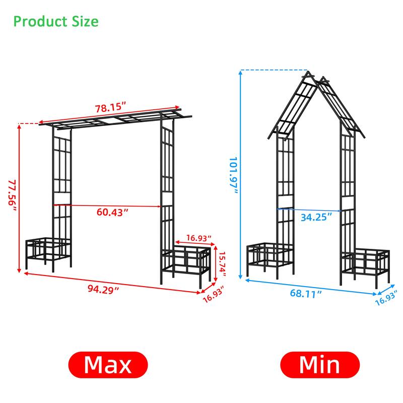 Anmytek Metal Garden Arch with Adjustable Width W68.11'' W94.29'' Climbing Plants Support Rose Arch Outdoor Black