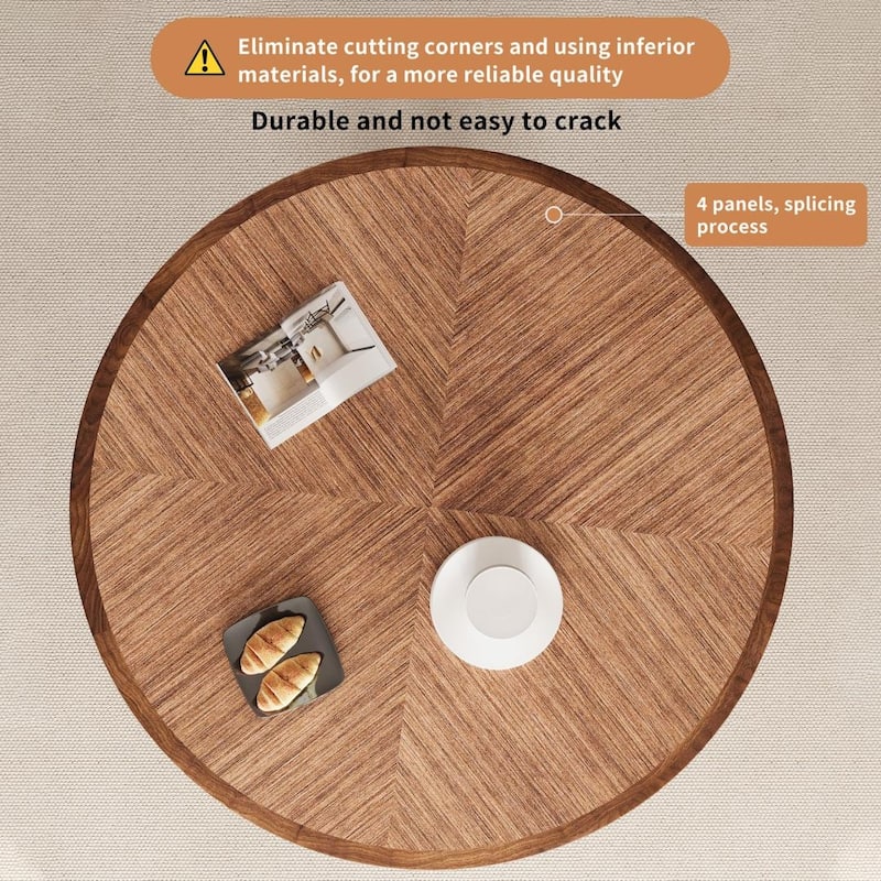 43.3-inch Round stainless steel base Nature Wood Walnut Top Large Round Dining Table for 4-8 people - 47.24" Wx47.24" Dx29.5"H