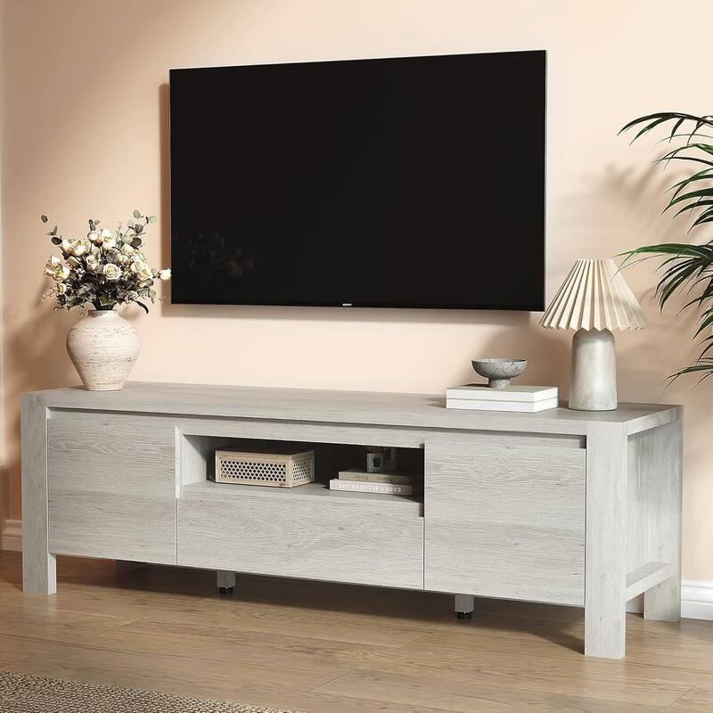 63" Farmhouse TV Stand Entertainment Center with Doors and Cabinets