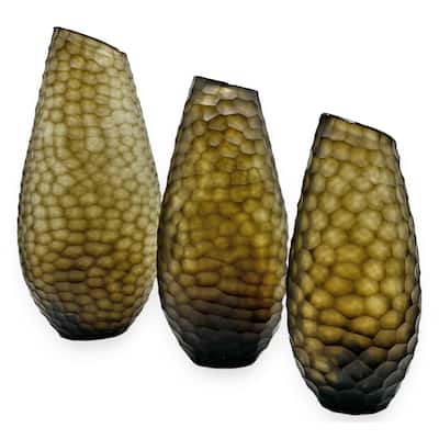 Set of 3 Decorative Handmade Glass Enchanted Woods Bud Vase in Brown