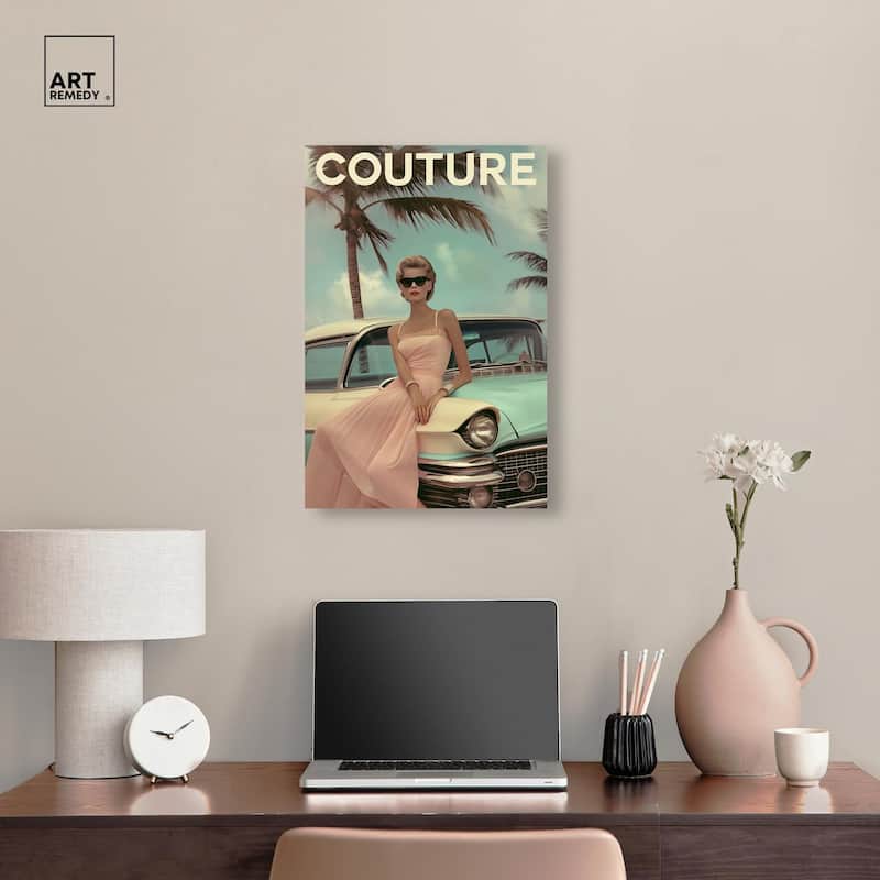 Vintage Beach Car Cover Canvas by Art Remedy, Gallery Wrapped