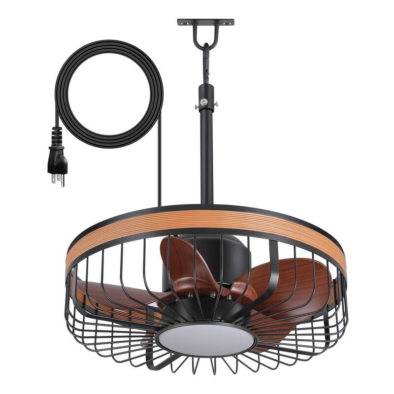 19" Waterproof Plug-in Outdoor Ceiling Fan with Light and Remote(5-Blade)