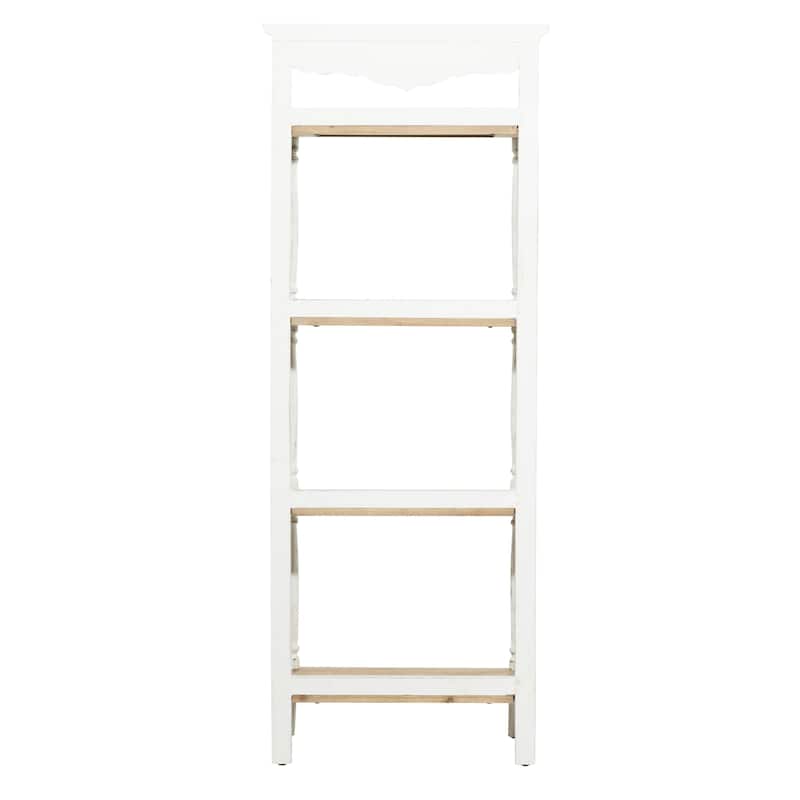 Wood Floral Intricately Carved 4 Shelves Shelving Unit - White - Roche River Decor