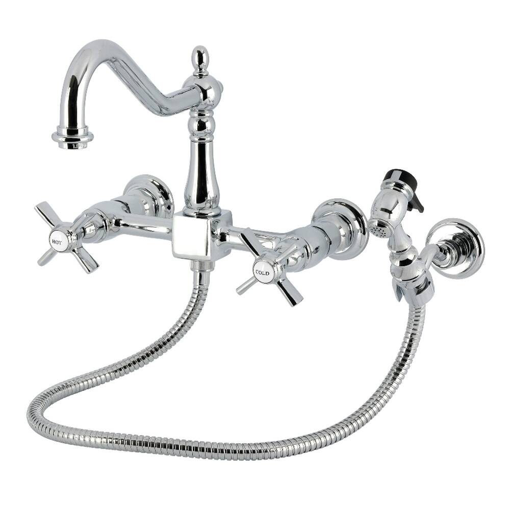 Kingston Brass Essex Double-Handle Wall-Mount Pre-Rinse Bridge Kitchen Faucet