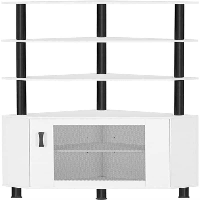 Corner Shelf with Storage - 11.8"D x 11.8"W x 64.8"H - White + Black