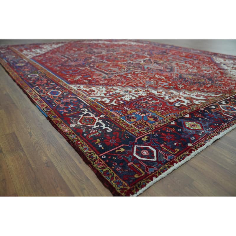 Heriz Serapi Persian Vintage Area Rug Hand-Knotted Wool Carpet - 9'8" x 12'7" - 9'8" x 12'7" - Red