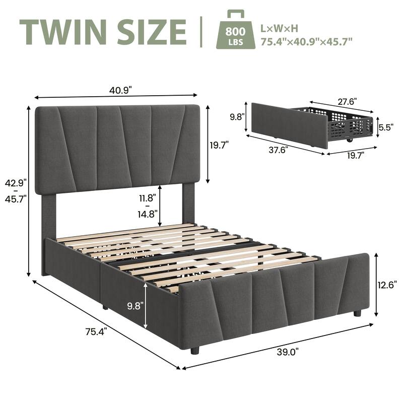 Platform Bed Frame with 4 Storage Drawers and Headboard