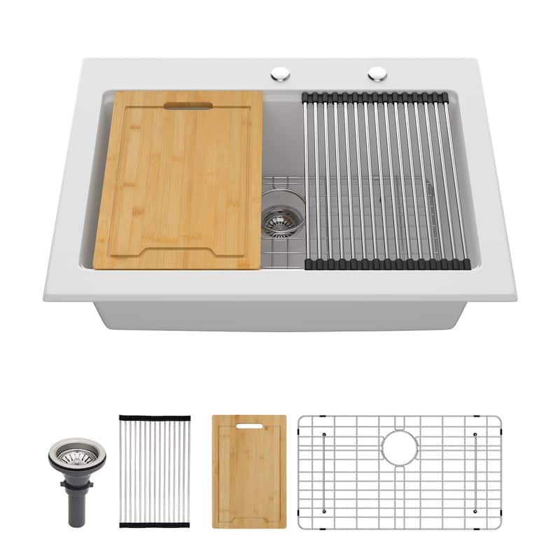 Granite Composite Workstation Undermount Kitchen Sink - White