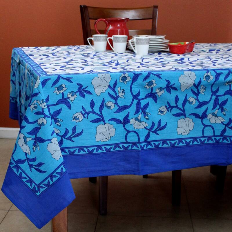 Cotton Sensationally Floral Tablecloth Rectangle Collection - 70 x 106 in - Blue Gray
