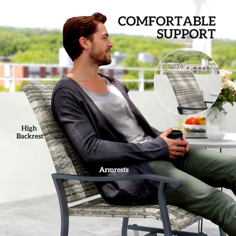 Set of 2 Rattan Gliding Chairs Swivel and Glide Indoor Outdoor Patio Garden with High Back and Steel Frame