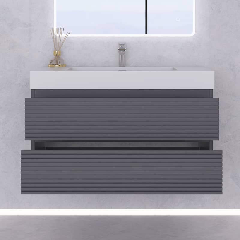 Wall-Mounted Bathroom Vanity in Gray with Undermount Sink without Faucet