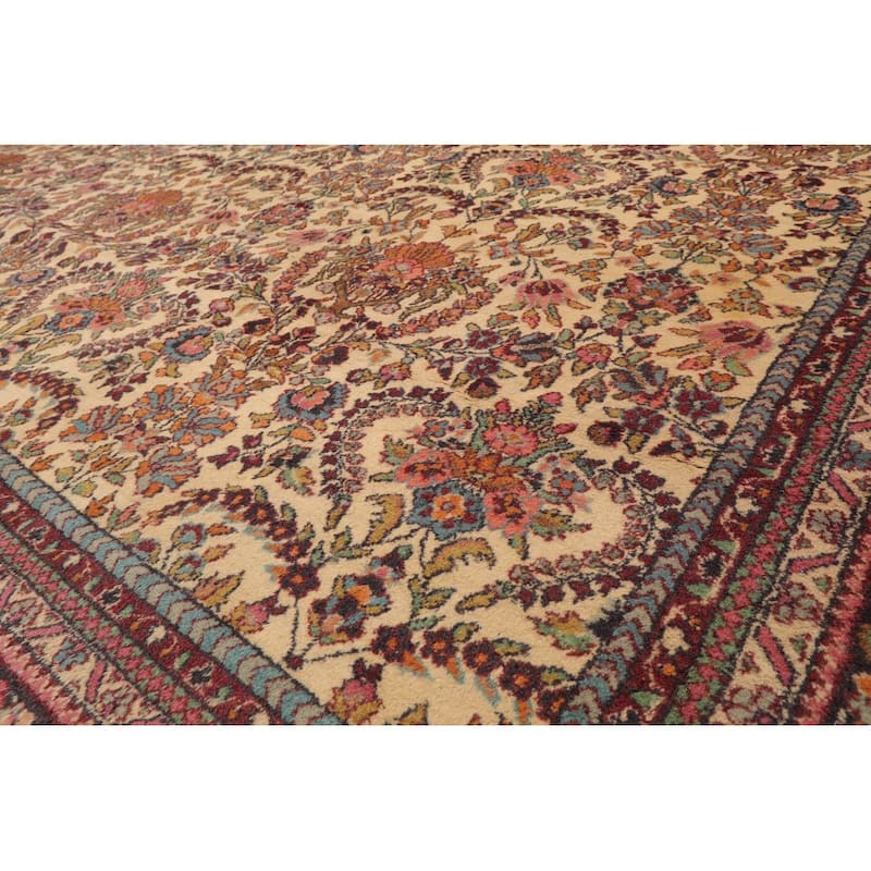 Hand Knotted Kerman Warm Beige 100% Wool Traditional Oriental Rug - 9' x 12'
