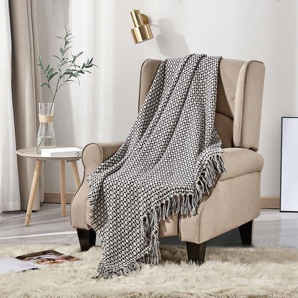 slide 2 of 6, Wellco Reversible Soft Knitted Throw Blanket With Boho Tassels - 50" x 60", Checkered Patterns 50" x 60"