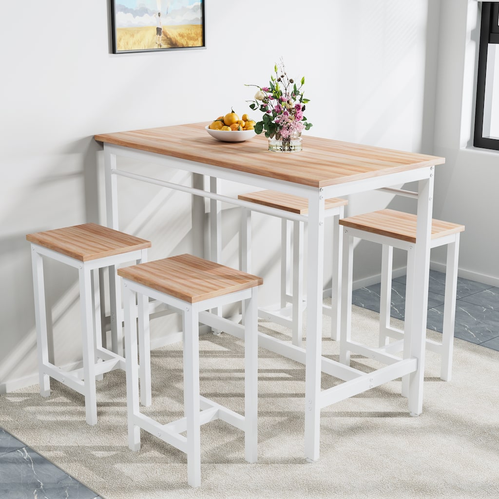 Modern 5-Piece Dining Set with Rectangular Metal Frame Table & 4 Bar Stools