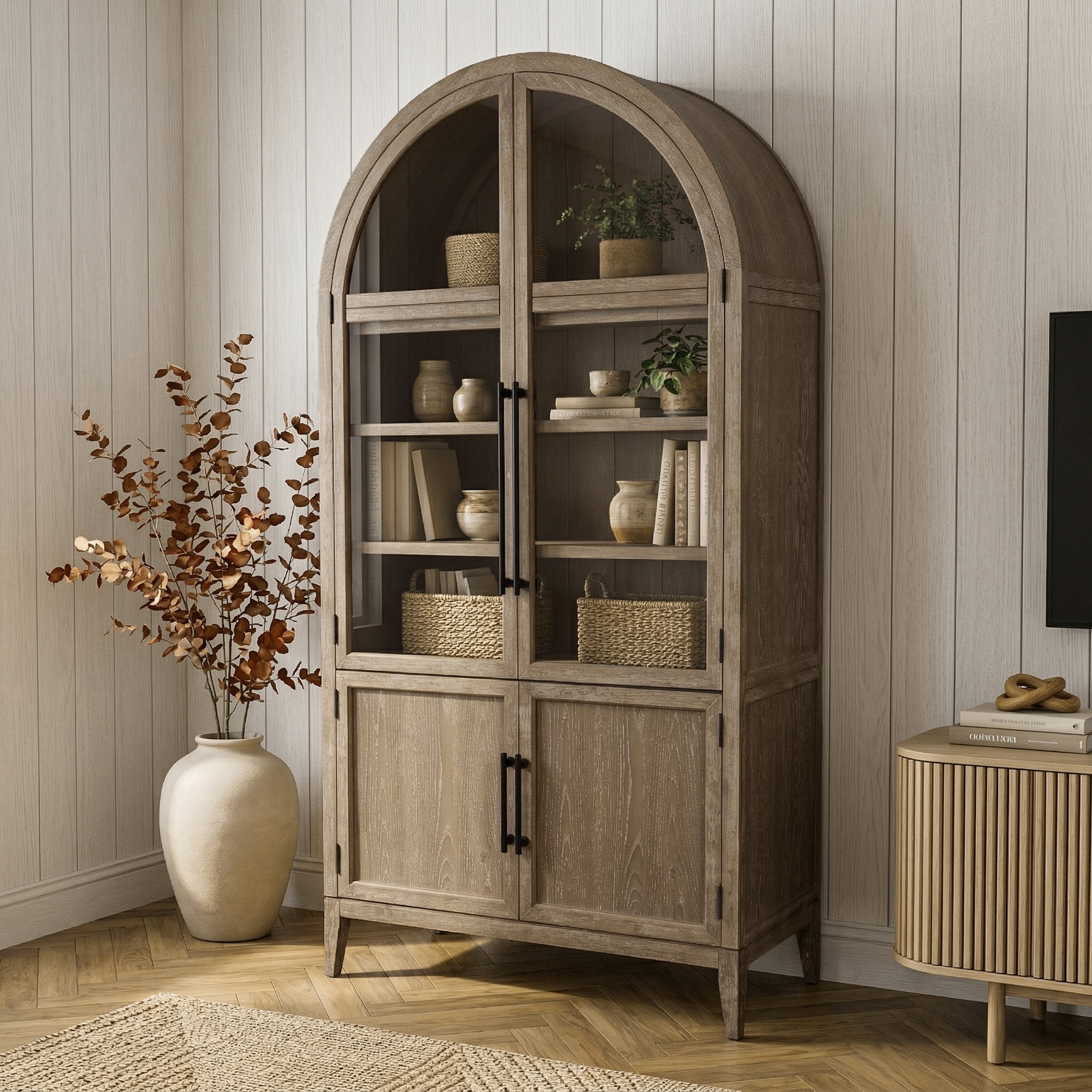 Furniture of America Lenn Modern Farmhouse Solid Wood 6-Shelf Bookcase with Glass Doors