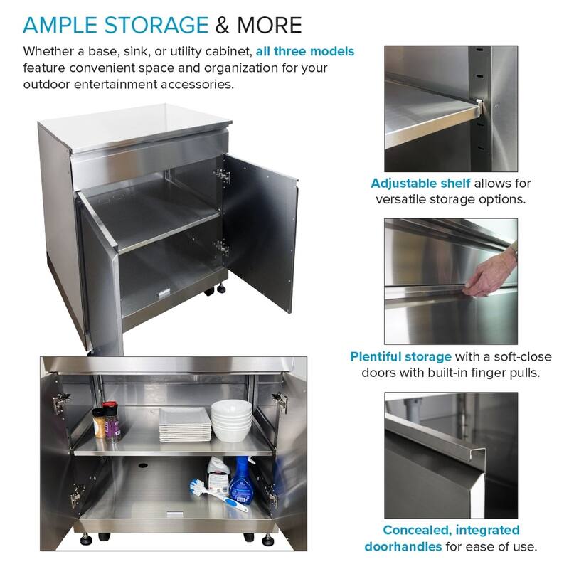 Transolid OBC6424 Outdoor Kitchen 64-in x 24-in x 37-in Double Base Cabinet, Stainless Steel - 64-in x 24-in x 37-in