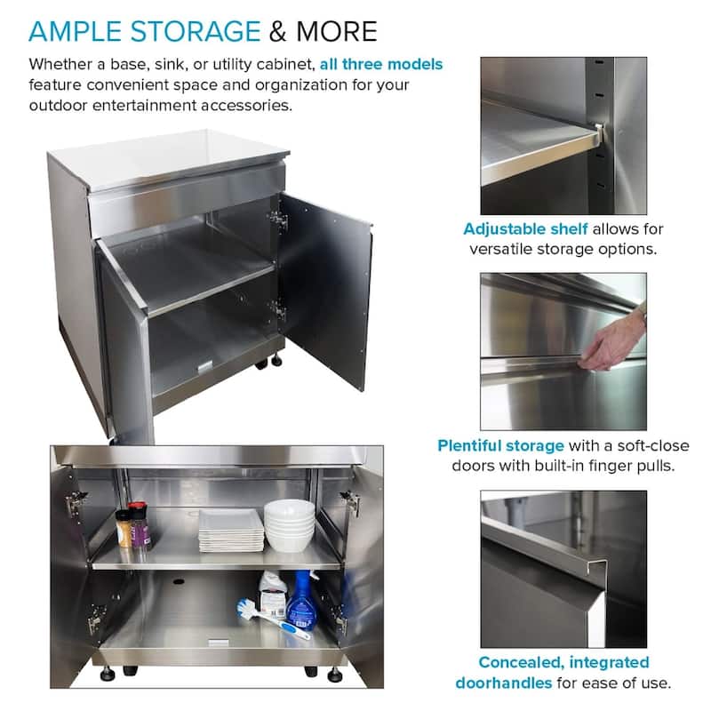 Transolid OUCS6424 Outdoor Kitchen 64-in x 24-in x 37-in Double Utility Cabinet With Folding Shelves, Stainless Steel