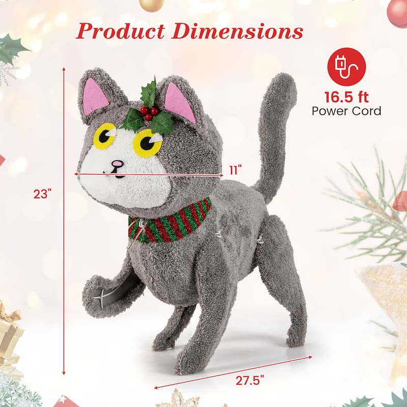 Gymax Lighted Christmas Cat w/ 88 LED Lights 4 Ground Stakes Cable - Multi - See Details