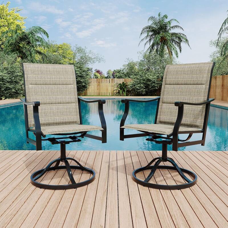 2PCS Outdoor Swivel Chairs With Textilene Breathable Back,Patio Swivel Rocker Chairs for Garden