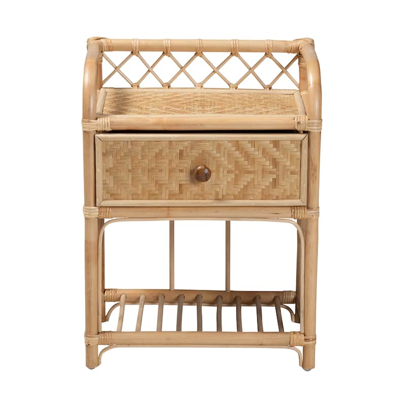 Kobie Modern Bohemian Natural Brown Rattan 1-Drawer Nightstand