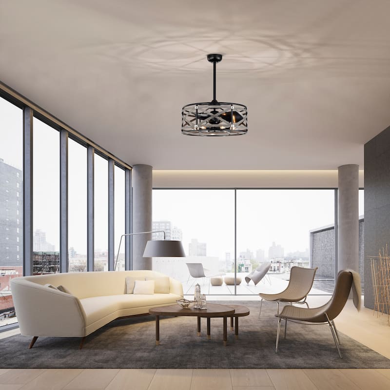 Adele 25-inch Matte Black and Faux Wood Grain 6 Lights 3 Blades Lighted Ceiling Fan with Remote