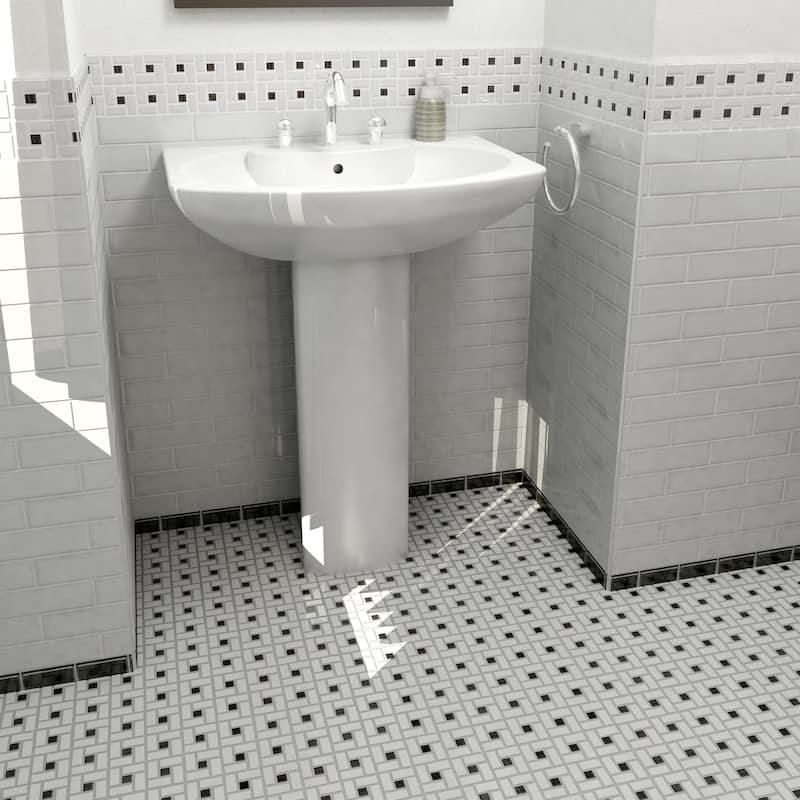 Merola Tile Spiral Black and White 12-5/8" x 12-5/8" Porcelain Floor and Wall Tile