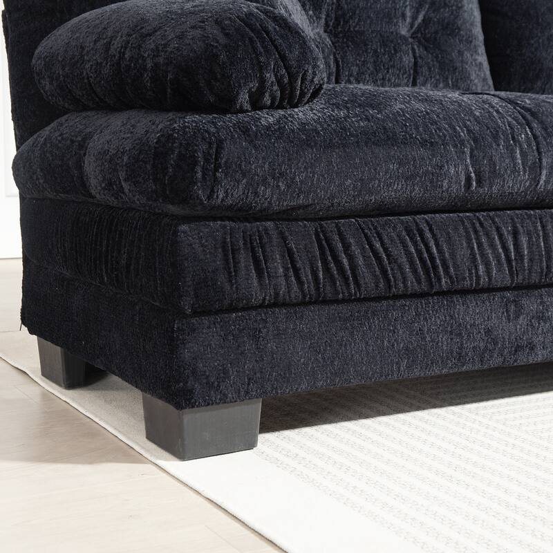 120.87" Chenille L-Shaped Sleeper Sectional Sofa with Ottoman