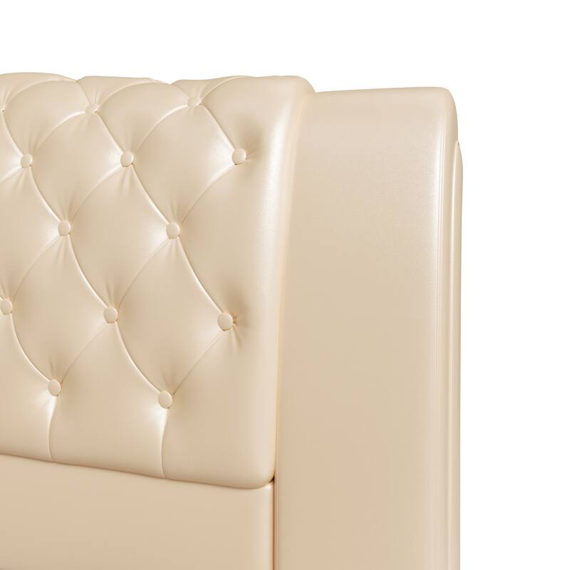 Christopher Knight Home - Modern Upholstered Platform Bed with Wood & Metal Frame - with 44.5" Tall Button-Tufted Headboard