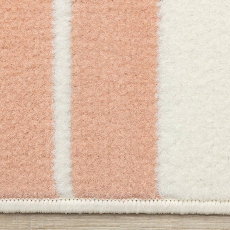 Forte Pink Grey White Angled Line Design, 5'3" x 7'5"