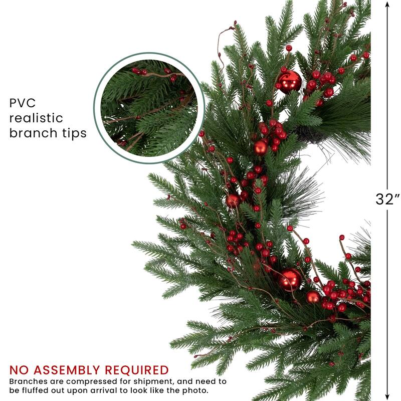 real touch™️ berries and pine artificial christmas wreath 32" unlit