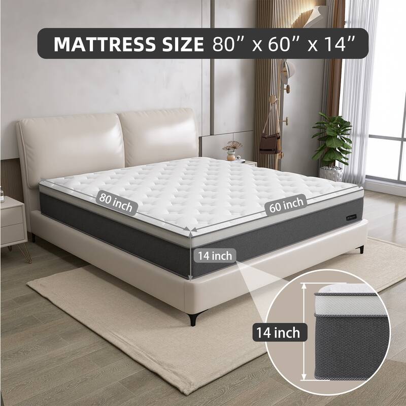 14" Hybrid of Cooling Memory Foam and Pocket Springs Mattress