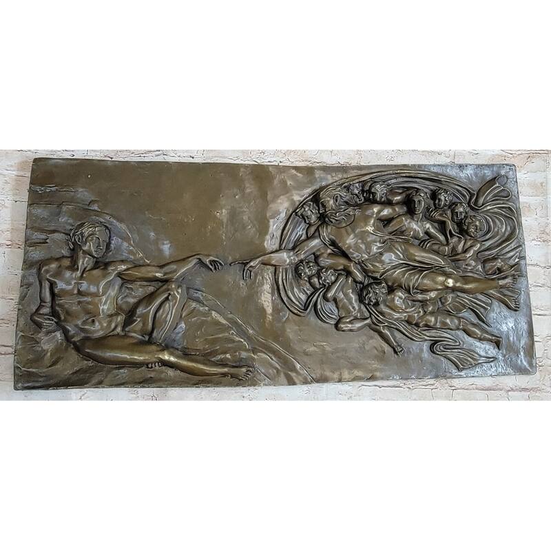 Michelangelo The Creation Of Adam Bronze Bas Relief Hanging Sculpture 14 Inches X 33 Inches