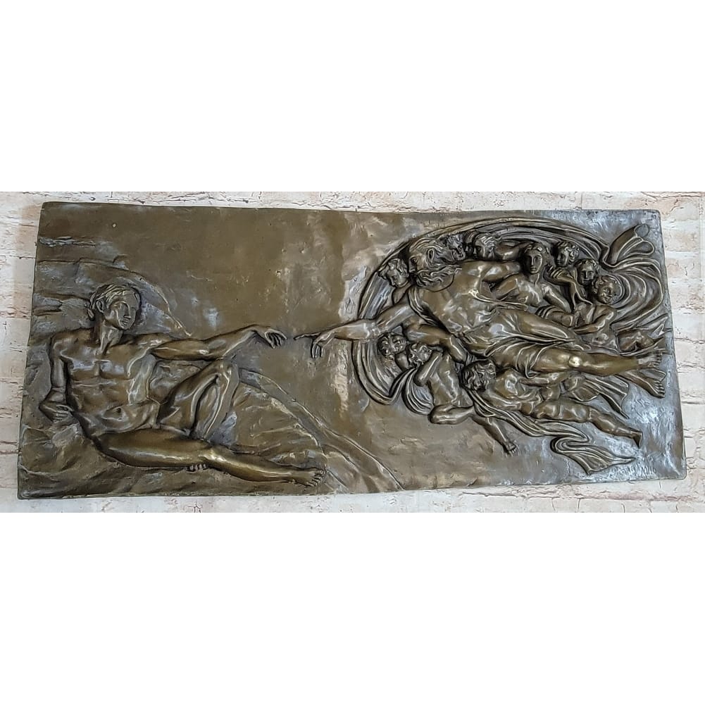 Michelangelo The Creation Of Adam Bronze Bas Relief Hanging Sculpture 14 Inches X 33 Inches