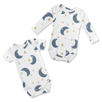 Sweet Jojo Designs Moon and Star Boy Girl Gender Neutral Unisex 0-6M Baby Clothes Onesies 2 Pack Set Navy Blue White Watercolor