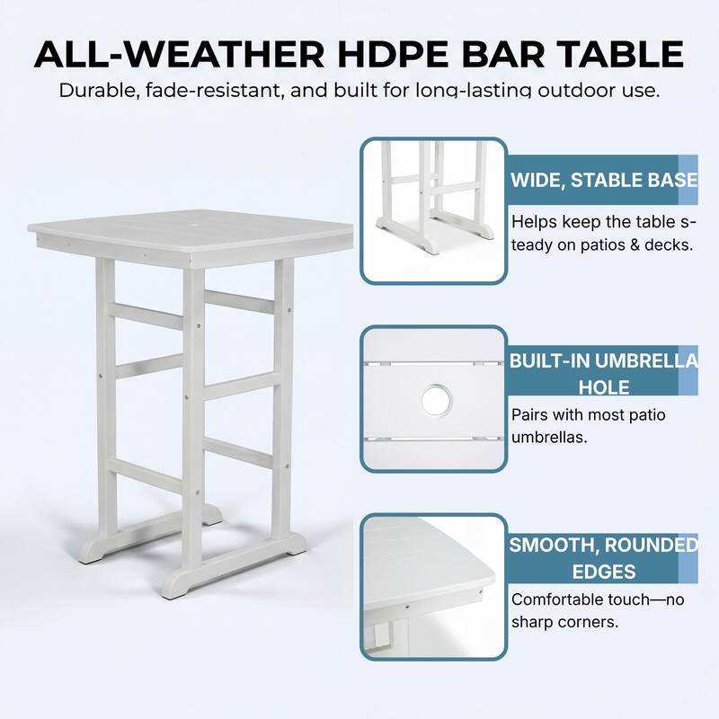 HDPE Poly Lumber Bar Height Patio Table, All-Weather Outdoor High Top Bistro Table, Slatted Top, Easy Assembly